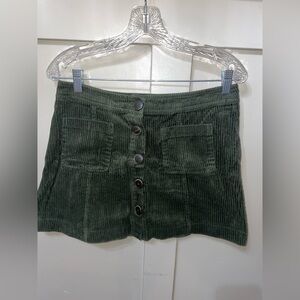 Zara TRF Collection Corduroy SKIRT Womens Size L Olive Green Button Front Pocket